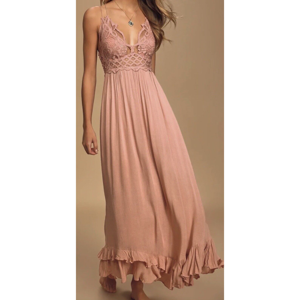 Free People Dusty Rose Crochet Maxi Dress